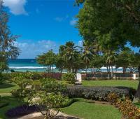 Palm Beach 204 Barbados Beachfront Condo Rental View from Patio of Ocean and Gardens