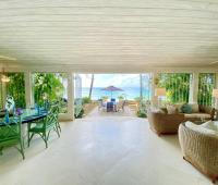 Beachfront Barbados Villa Rental Seascape Outdoor Patio with Lounge and Dining