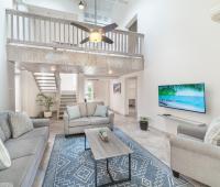 149 Salters Road Barbados Holiday Rental Sandy Lane Barbados Living Room and TV with Stairs View