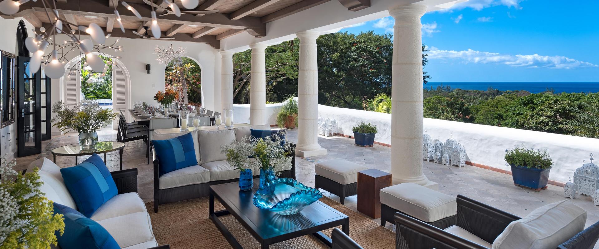 Covered Patio and Lounge with Ocean Views Elsewhere 10 Bedroom Sandy Lane Villa For Rent In Barbados