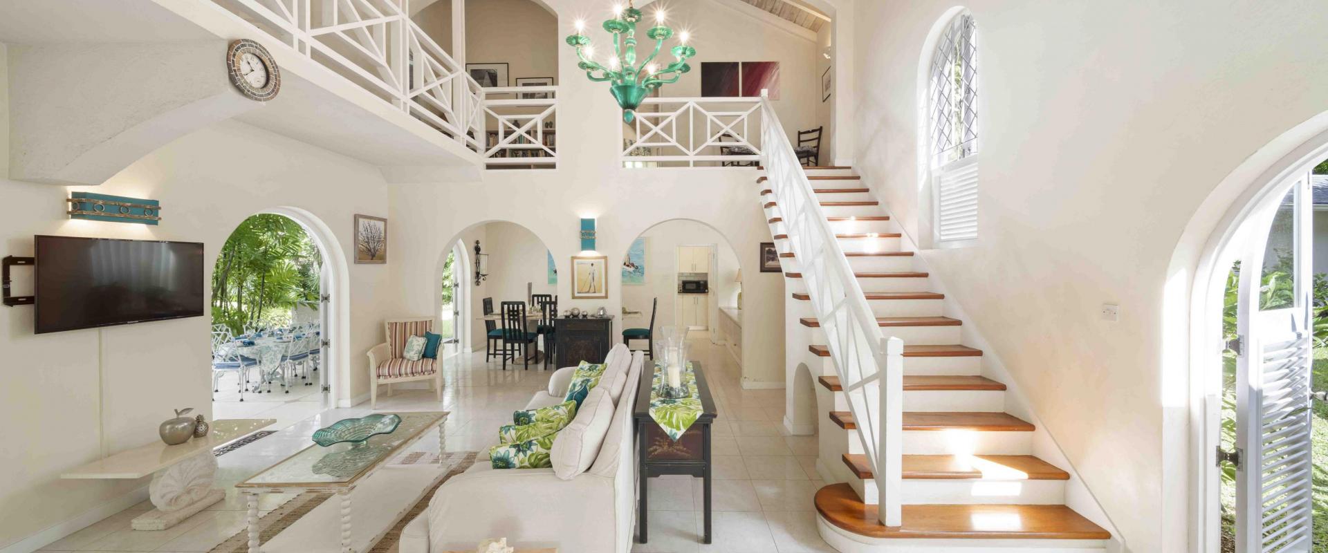 Dene Court Sandy Lane Barbados Living Room with Stairs to Bedrooms