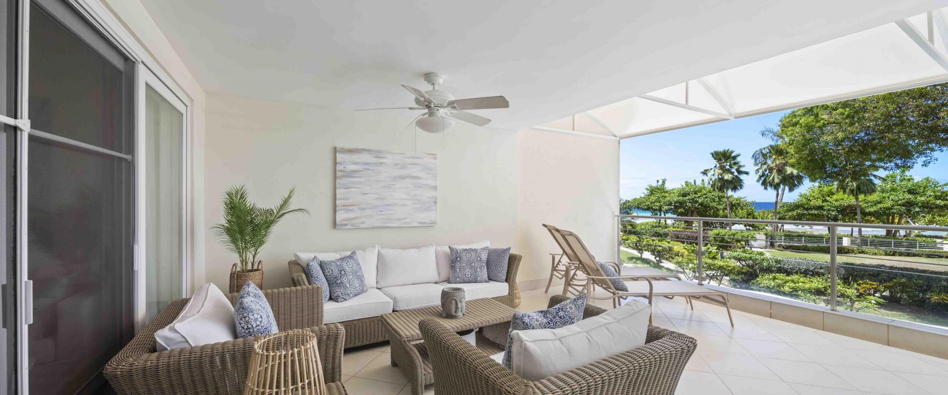 Palm Beach 204 Barbados Beachfront Condo Rental Seating With Garden View