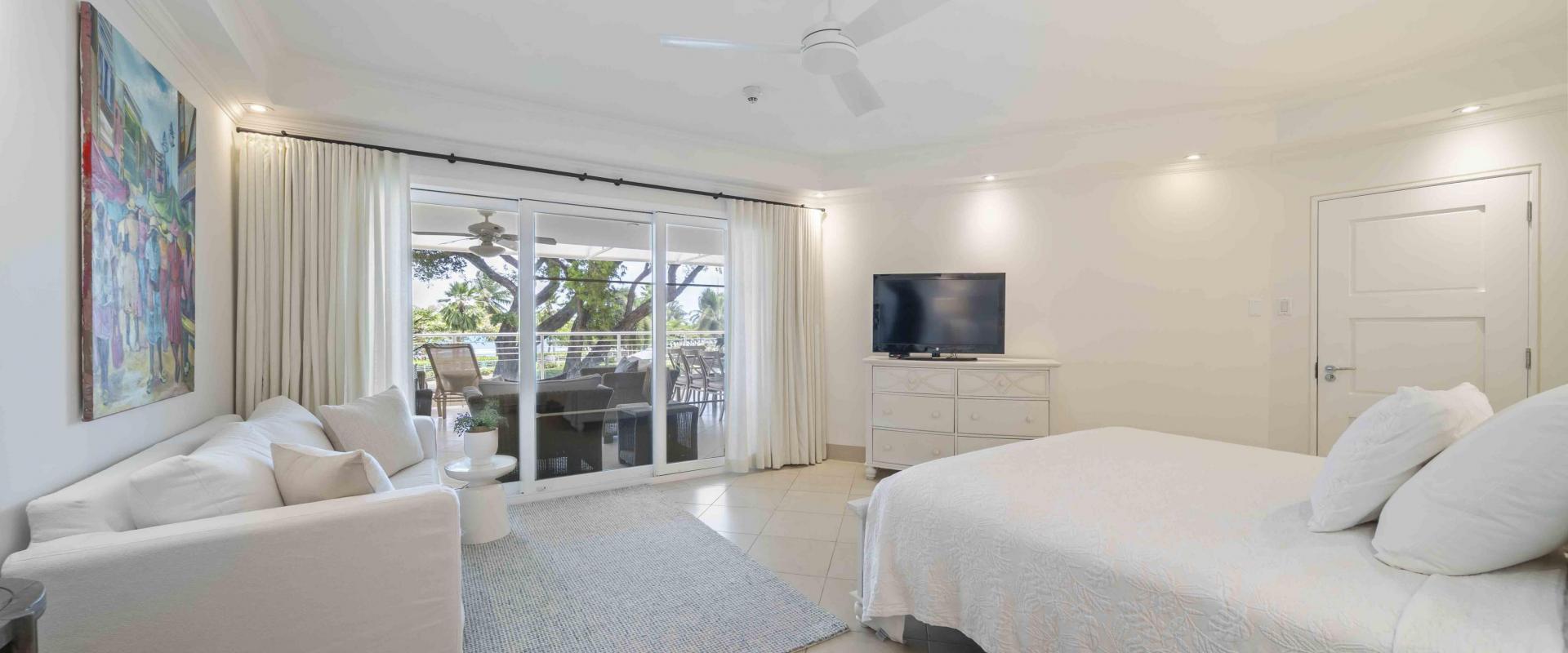 Palm Beach 204 Barbados Beachfront Condo Rental Master Bedroom With Seaview and Seating Area