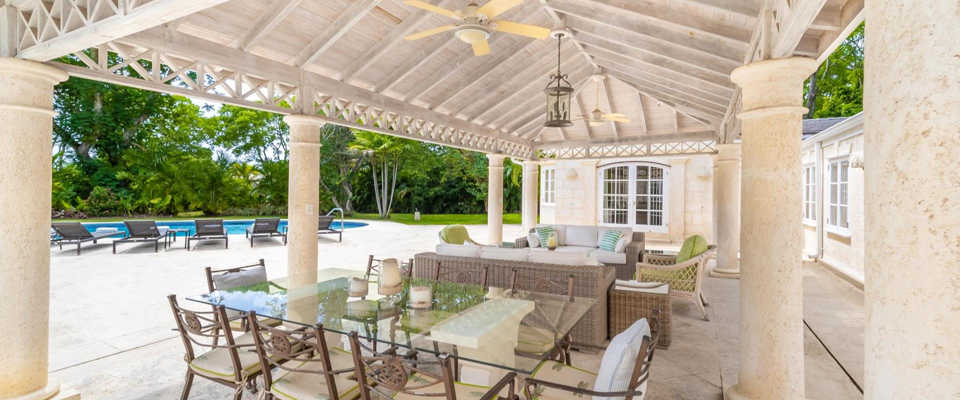 Franklins House Holiday Rental Villa In Sandy Lane Barbados Gazebo Seating and Pool Deck
