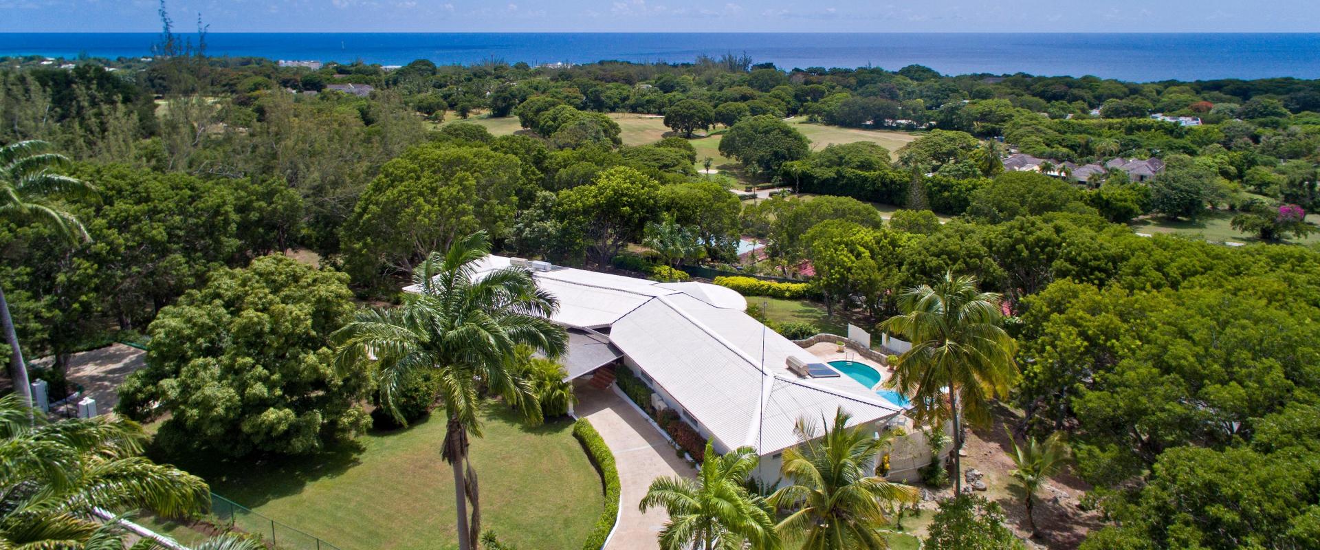 Sandy Lane Holiday Villa Barbados Halle Rose Aerial Shot of Driveway and Gardens
