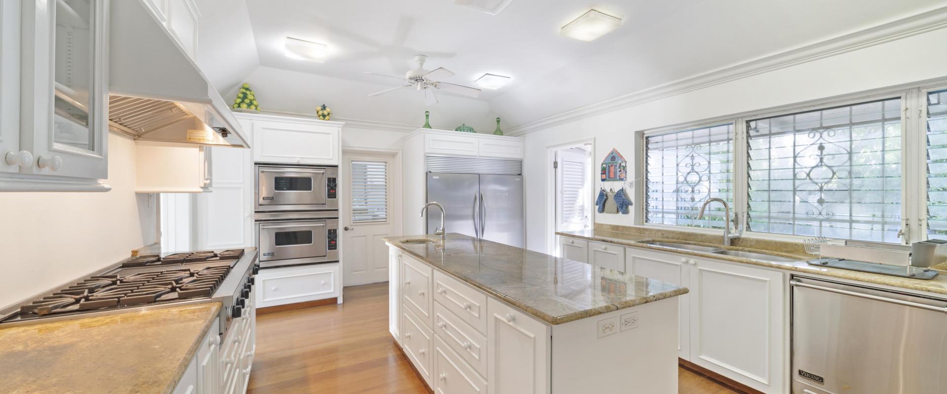 Heronetta Sandy Lane Estate Barbados Kitchen With Full Stainless Steel Appliances and Island