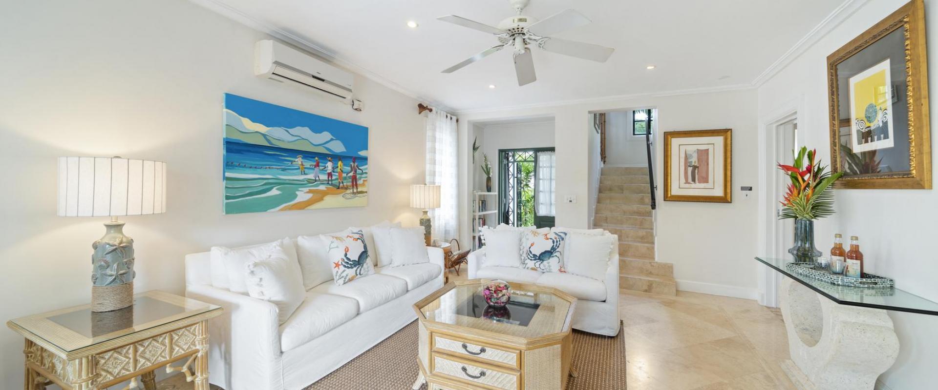 Hummingbird Villa Mullins Bay Barbados Living Room With Stairs to Upstairs Bedrooms