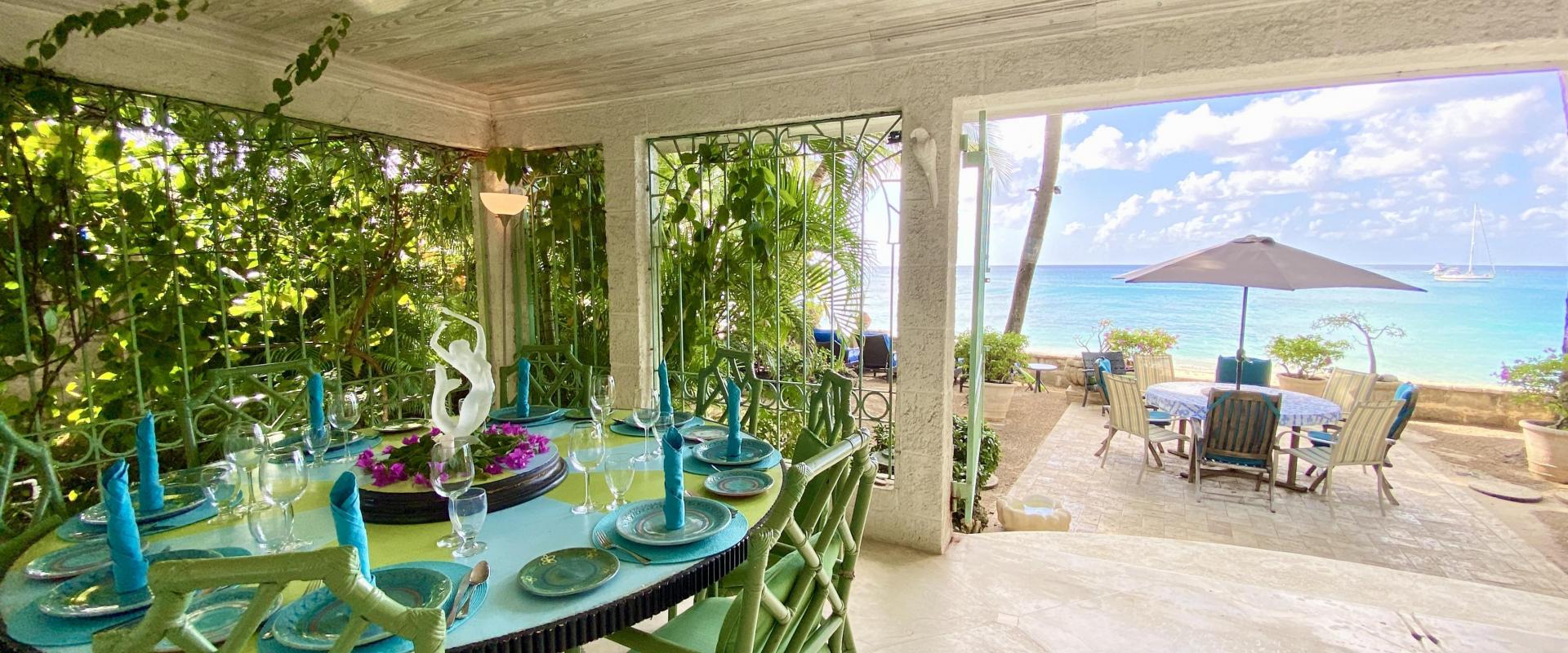 Beachfront Barbados Villa Rental Seascape Dining Table and Beachview