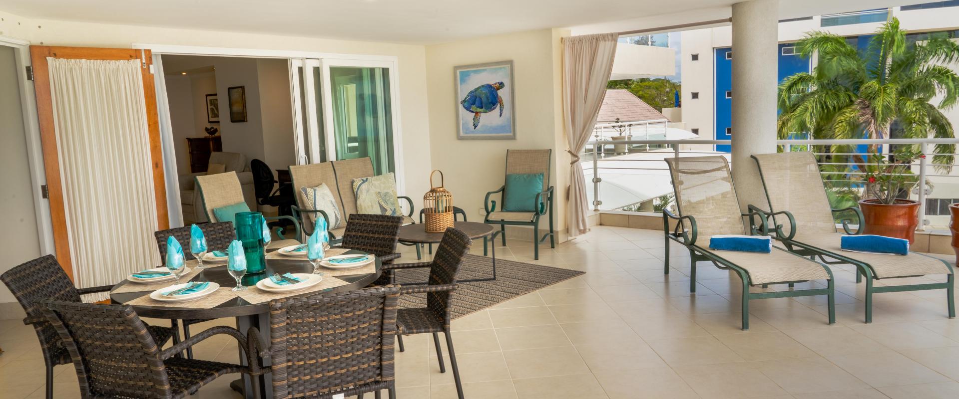Beachfront Holiday Rental Barbados Palm Beach 410 Outside Patio Dining Area