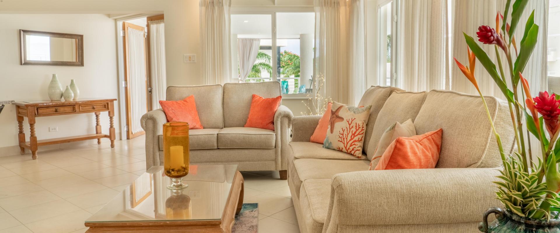 Beachfront Holiday Rental Barbados Palm Beach 410 Living Room Sofa