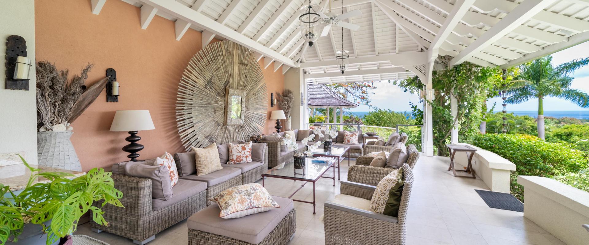 Point of View Holiday Rental In Sandy Lane Barbados Outdoor Living Room with Garden and Pool Views