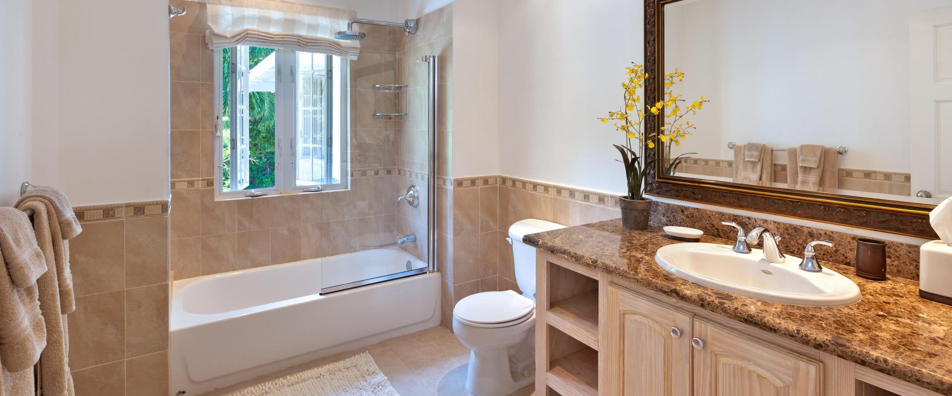 Sandy Lane Barbados Holiday Rental Rose of Sharon Master Bathroom with Tub and Shower