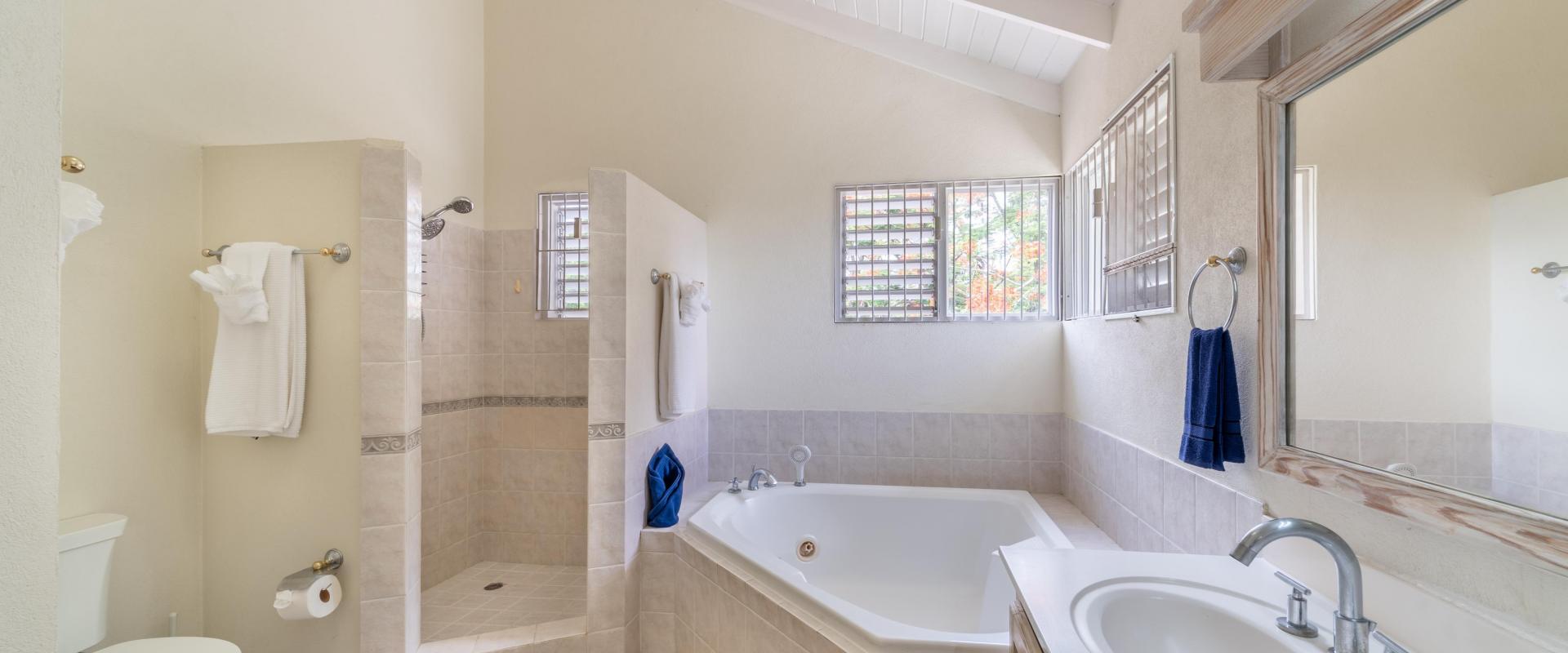 149 Salters Road Barbados Holiday Rental Sandy Lane Barbados Master Bathroom Tub and Shower