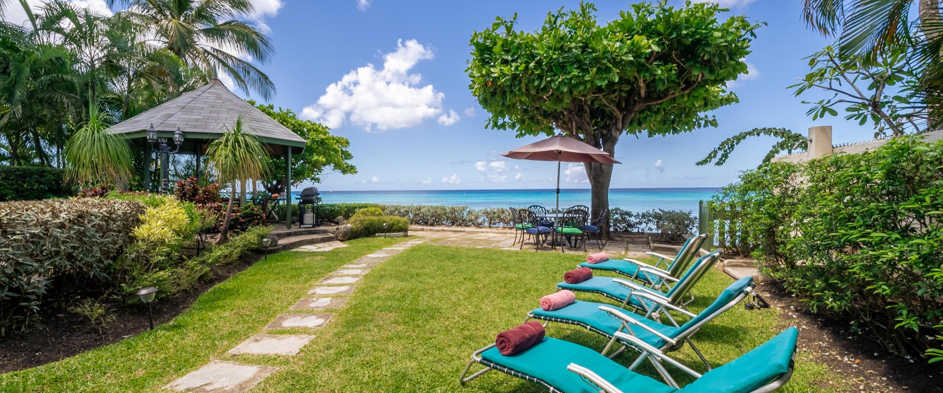 Barbados Beachfront Vacation Rental Villa Seawards Garden with Sun Loungers