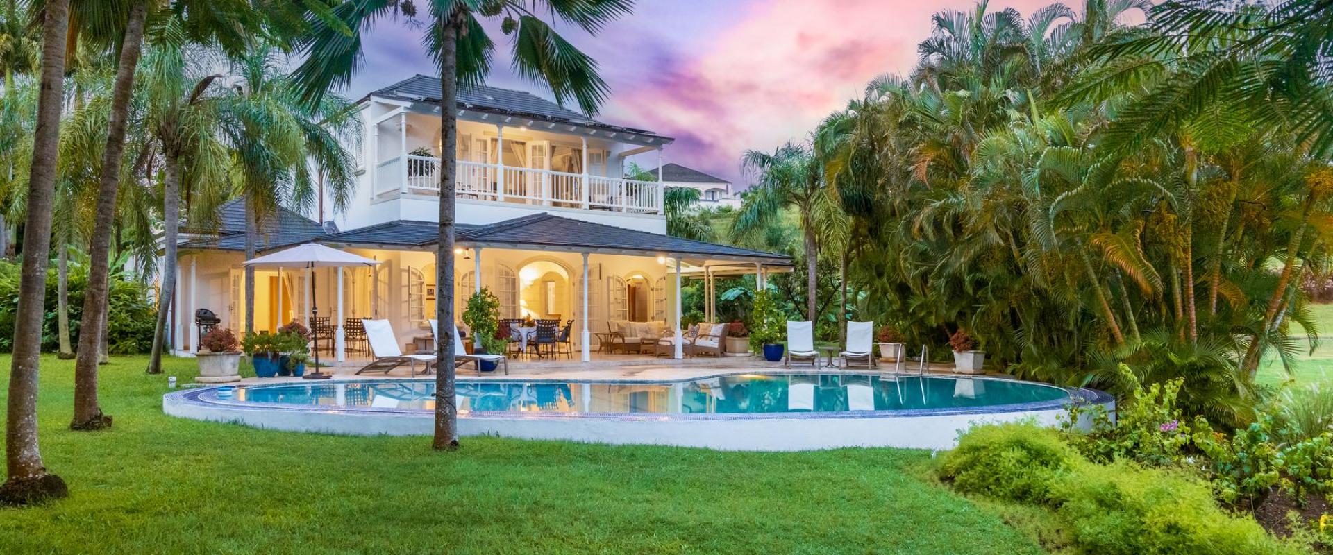 Luxury Caribbean villa with a private pool and lush tropical gardens at Villa Rosa, Royal Westmoreland, Barbados.