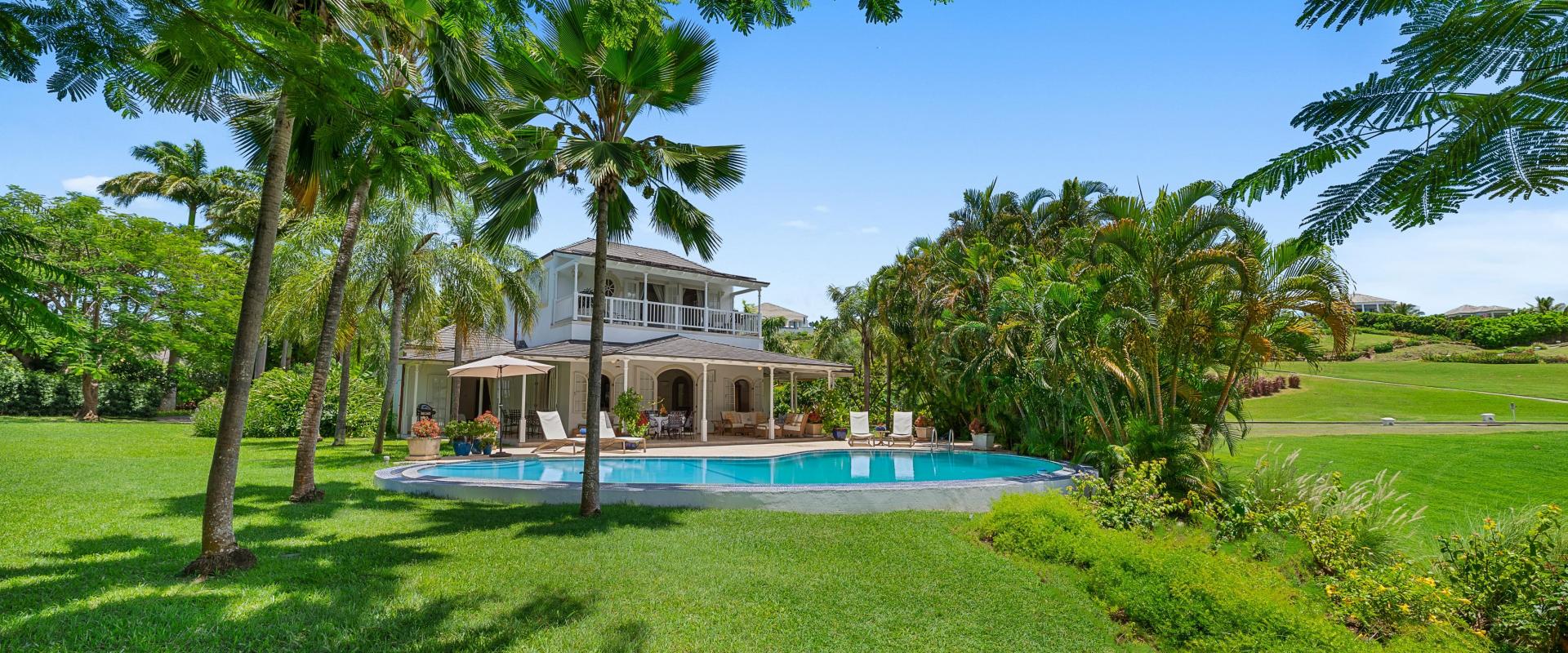 Villa Rosa Holiday Rental Villa In Royal Westmoreland Barbados Garden Shot With Pool Deck and Back Patios