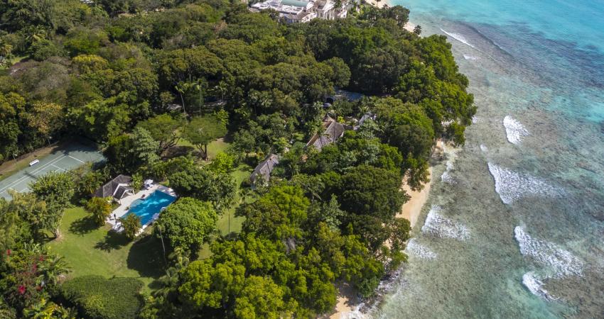 Heronetta Sandy Lane Estate Barbados Aerial View of Property and Ocean