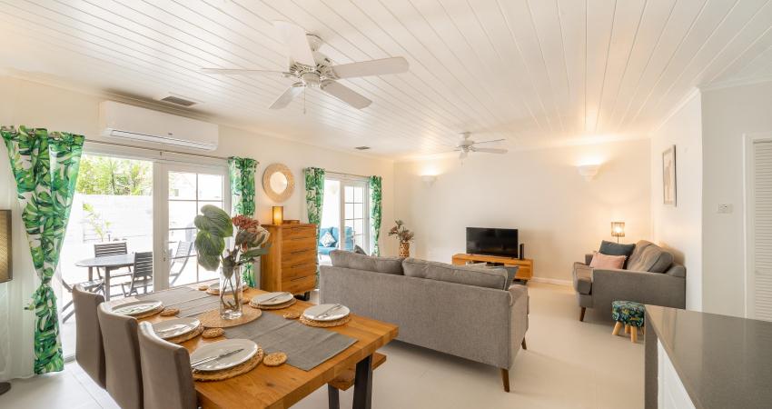 Porters Gate 19 Holiday Rental St. James Barbados Living Space with Access To Backyard and Patio