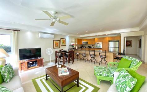 Palm Beach 211 Barbados Beachfront Vacation Condo Rental Living Room with Tv and Seating