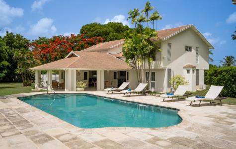 149 Salters Road Barbados Holiday Rental Sandy Lane Barbados Pool Deck and Pool Loungers In Garden
